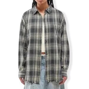 BDG Urban Outfitters Button Down Shirt Plaid Pattern Long Sleeved Black Gray XS